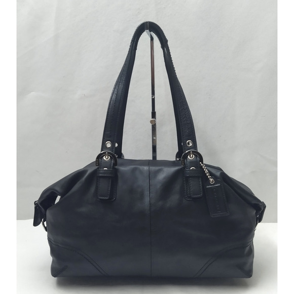 Coach Black Soft Leather Double Handles Zipper Closure Satchel Shoulder Bag - Picture 1 of 16